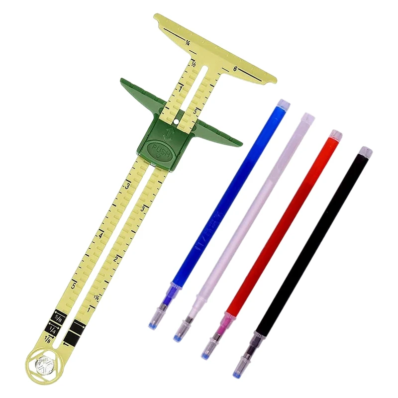 Измерение шитья с помощью Т-образного скользящего Калибра С Использованием Термостирающей ручки для ткани 4 Цветов, Инструмента для шитья с Линейкой 5 В 1