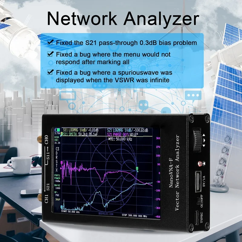 Сетевой анализатор 50 кГц-1000 МГц Цифровой дисплей Сенсорный экран Анализатор антенны MF HF VHF