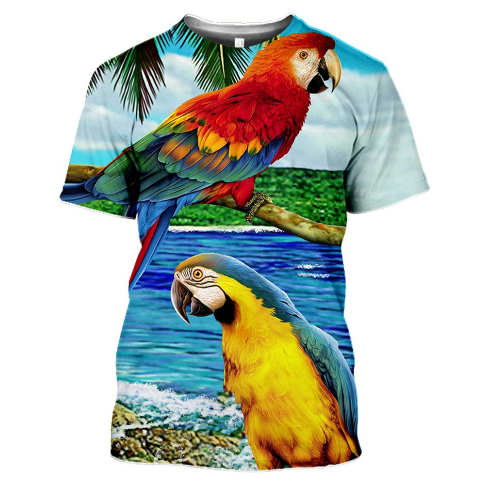 Новая модная мужская летняя футболка с коротким рукавом и забавным 3D принтом попугая Альтернативного животного цвета Harajuku Top