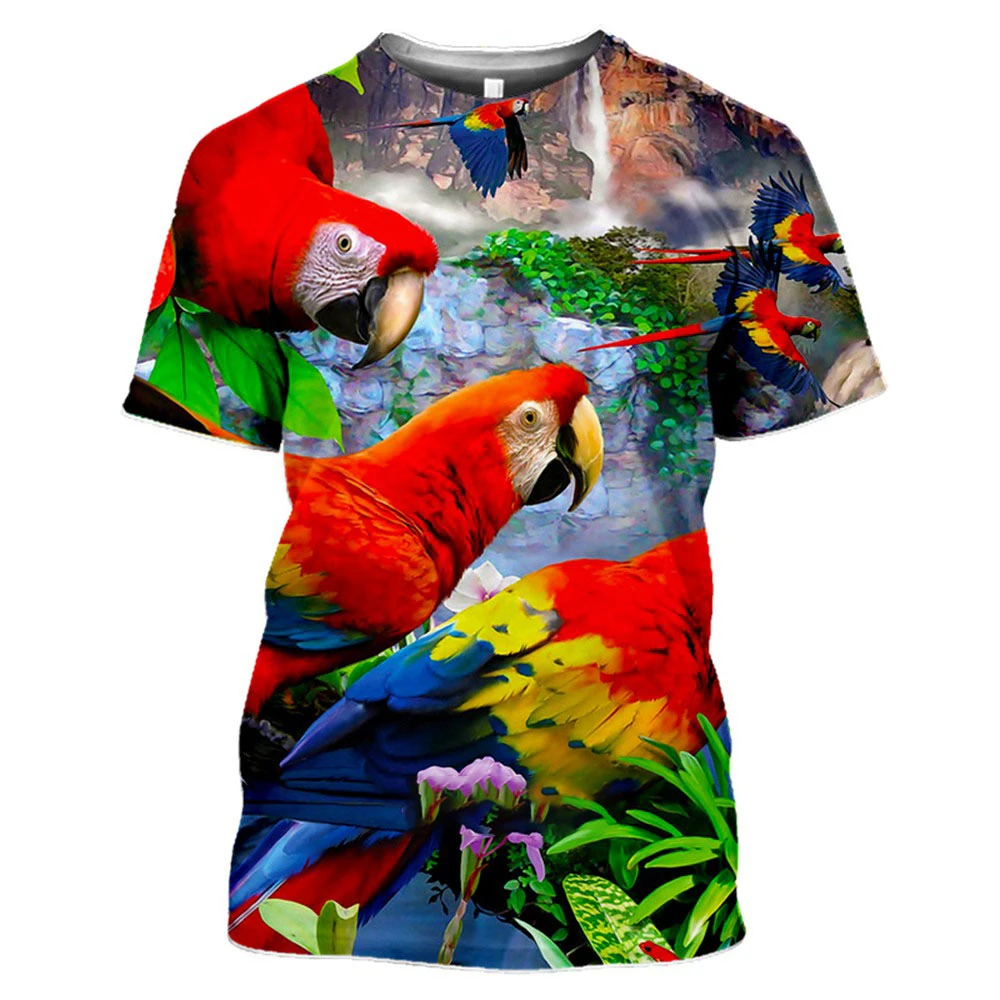 Новая модная мужская летняя футболка с коротким рукавом и забавным 3D принтом попугая Альтернативного животного цвета Harajuku Top
