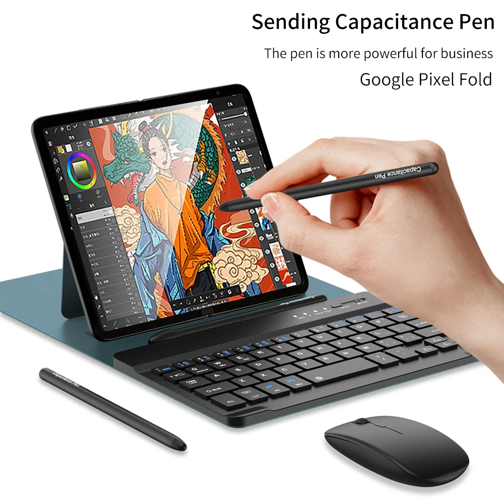 Чехол для беспроводной клавиатуры Google Pixel Fold, магнитная откидная подставка, кожаный чехол для клавиатуры с прорезью для ручки и мыши