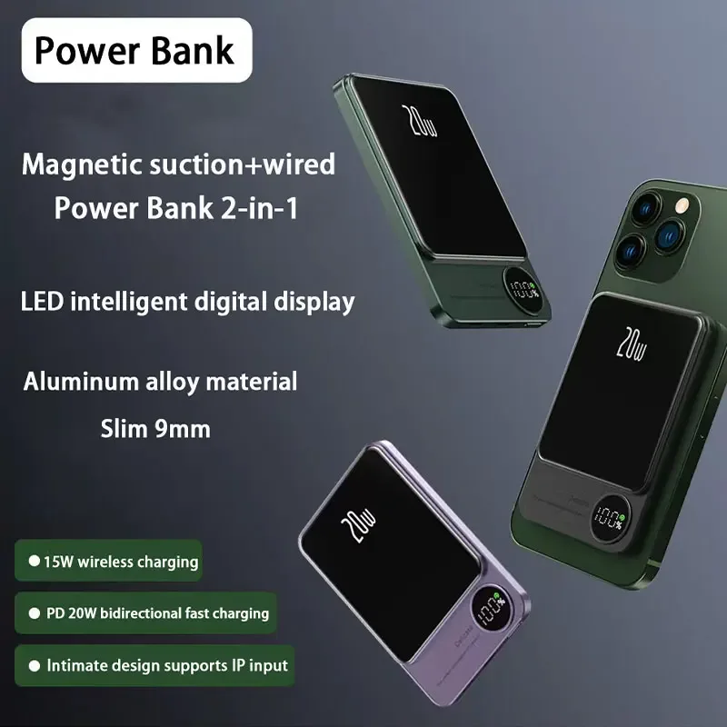 Новый 50000mAh Macsafe Power Bank Магнитное беспроводное быстрое зарядное устройство мощностью 15 Вт для iphone 12 13 14 14Pro Max Внешний вспомогательный аккумулятор