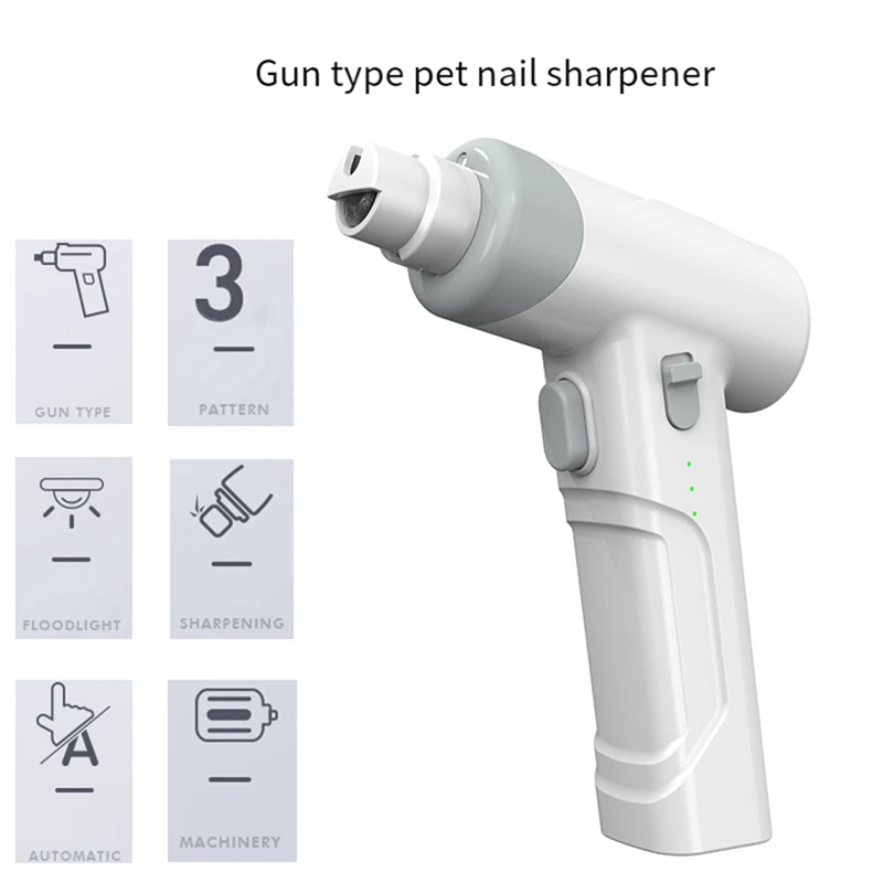 Электрическая точилка для ногтей для домашних животных, Белые USB-кусачки, Регулируемый Триммер для стрижки, Малошумная Электрическая точилка для ногтей для собак со светодиодной подсветкой