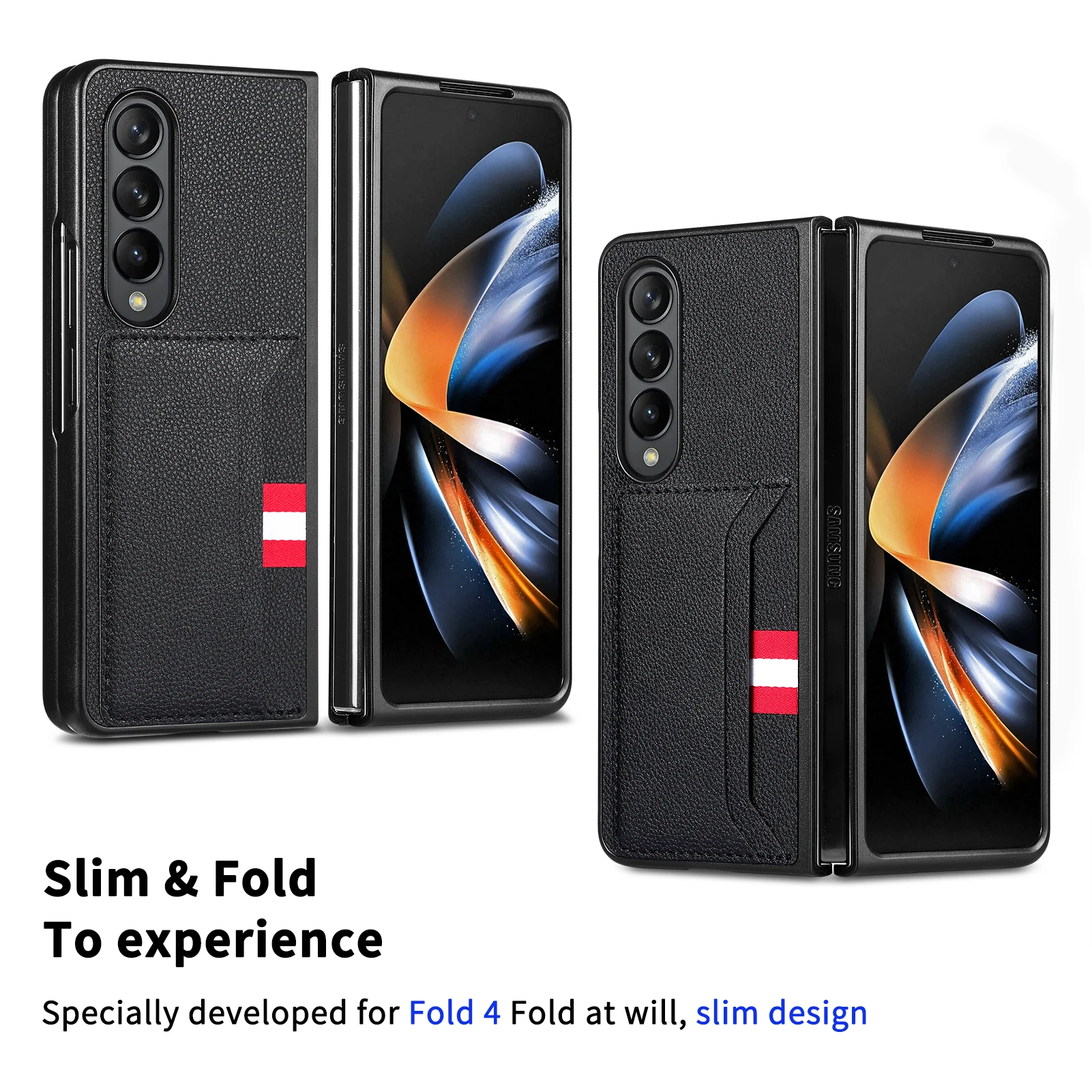 для samsung z fold 5 Складной чехол-сумка с защитой от падения для Samsung Galaxy Z Fold 5 Кожаный чехол для телефона с отделением для карт памяти 5G Fold5
