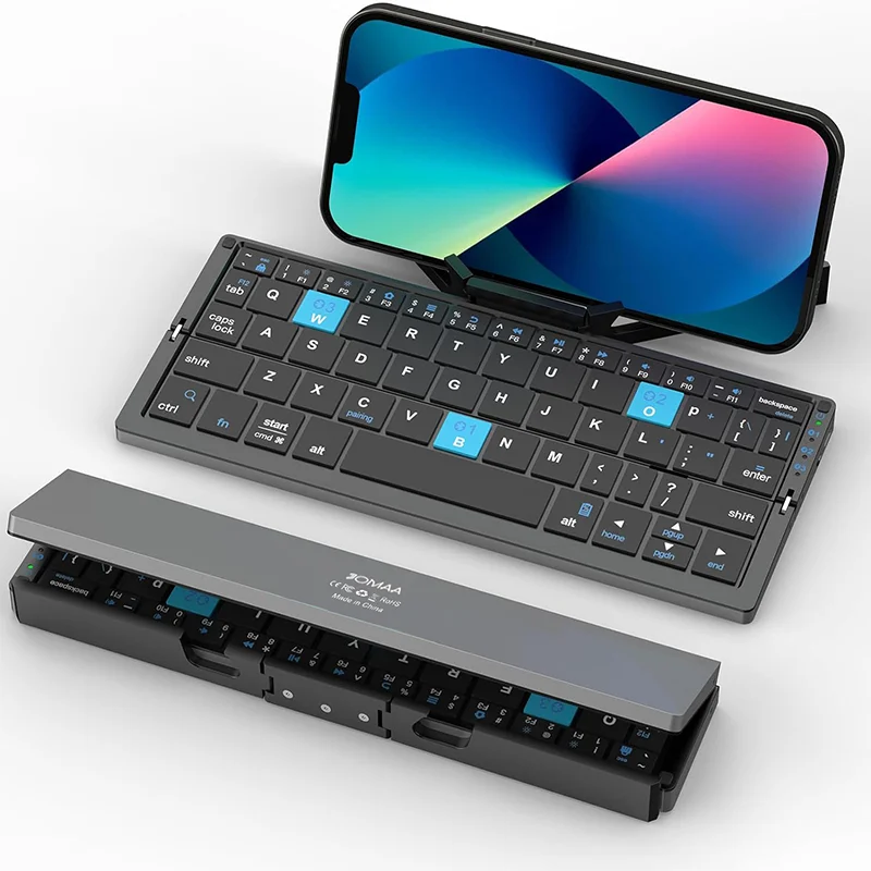 Черная карманная складная клавиатура для мобильного телефона с подставкой-держателем, перезаряжаемая складная клавиатура для телефонов iPad