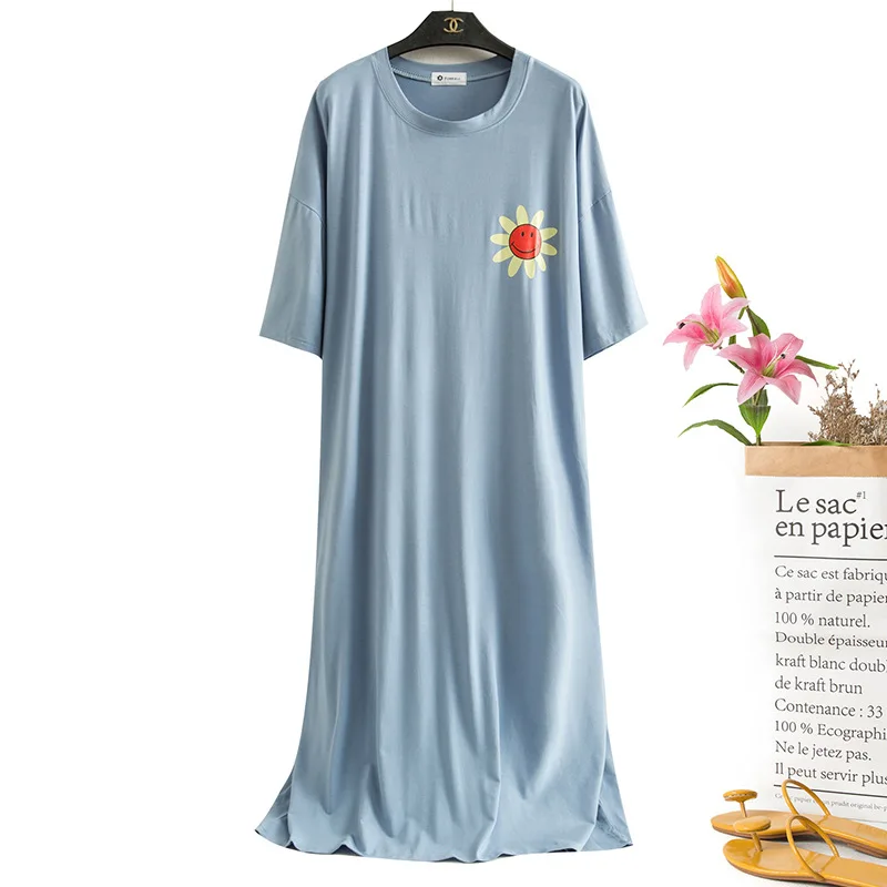 Модальная ночная рубашка, пижамы с подсолнухом, Женская шея с большим вырезом, половина рукава, Свободное ночное платье для беременных, Мягкая ночная одежда