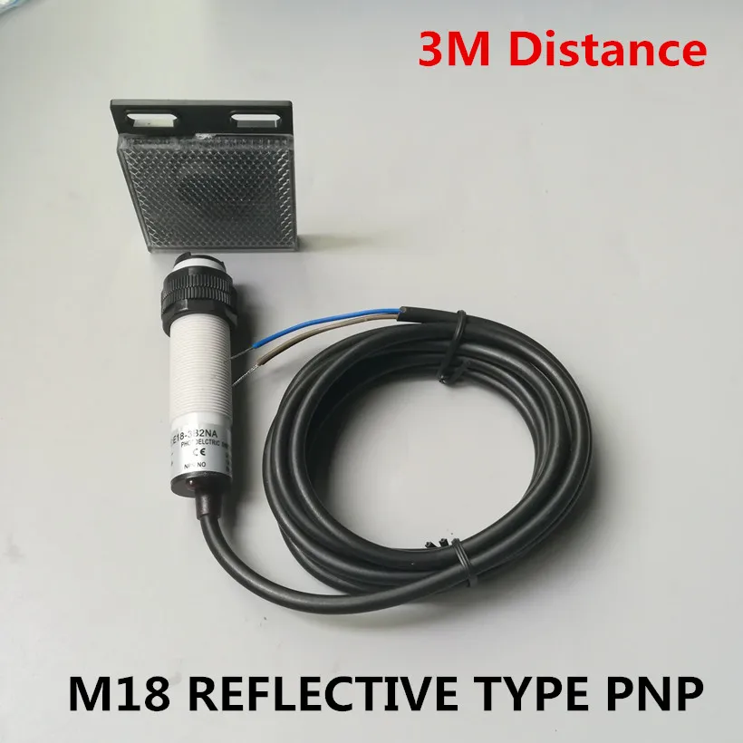 Фотоэлектрический датчик PNP отражающего типа с расстоянием обнаружения 3 м M18 NO / NC / NO + NC Инфракрасный переключатель постоянного тока на большие расстояния