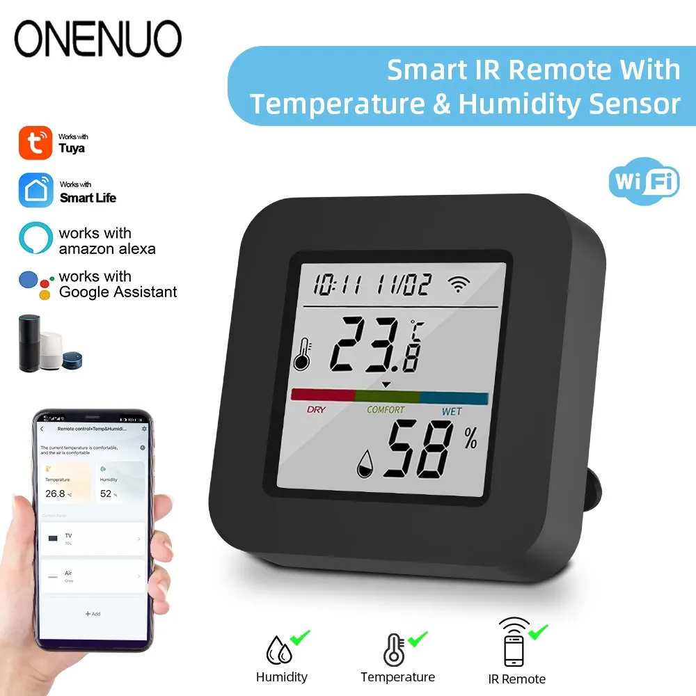 ONENUO Tuya WiFi IR Универсальный Пульт Дистанционного Управления Датчиком Температуры И Влажности Smart Life App Control Работа С Alexa Google Home