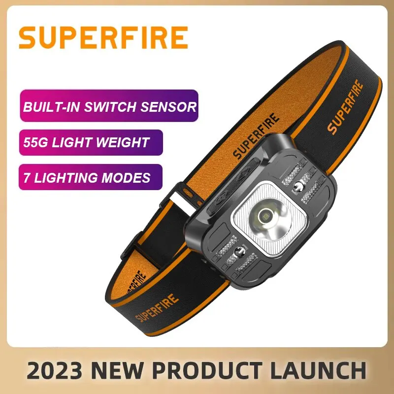 Мини-светодиодная фара SUPERFIRE HL75-S Type-C, Перезаряжаемые Мощные Сенсорные фары, Регулируемый фонарь для кемпинга на рыбалке на открытом воздухе