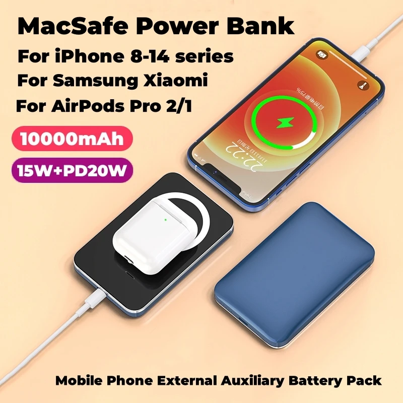10000 мАч Macsafe Powerbank 15 Вт Магнитное Беспроводное Быстрое Зарядное Устройство Для iPhone 12 13 14 15 Портативные Банки Питания Внешний Аккумулятор