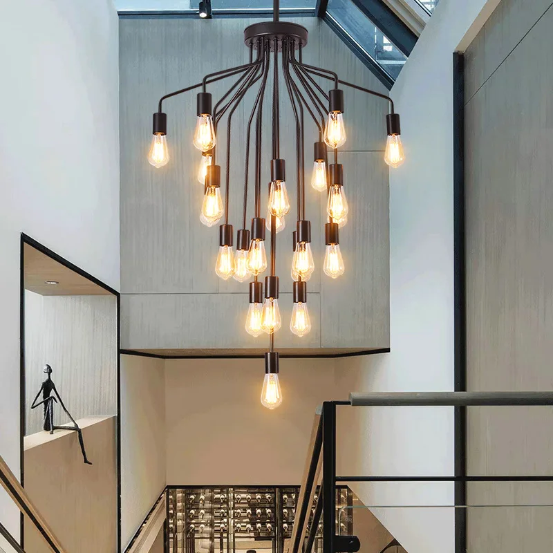 Современная лестничная лампа длинная люстра В американском лофте, фара для гостиной, здание виллы, креативная простая ретро-люстра