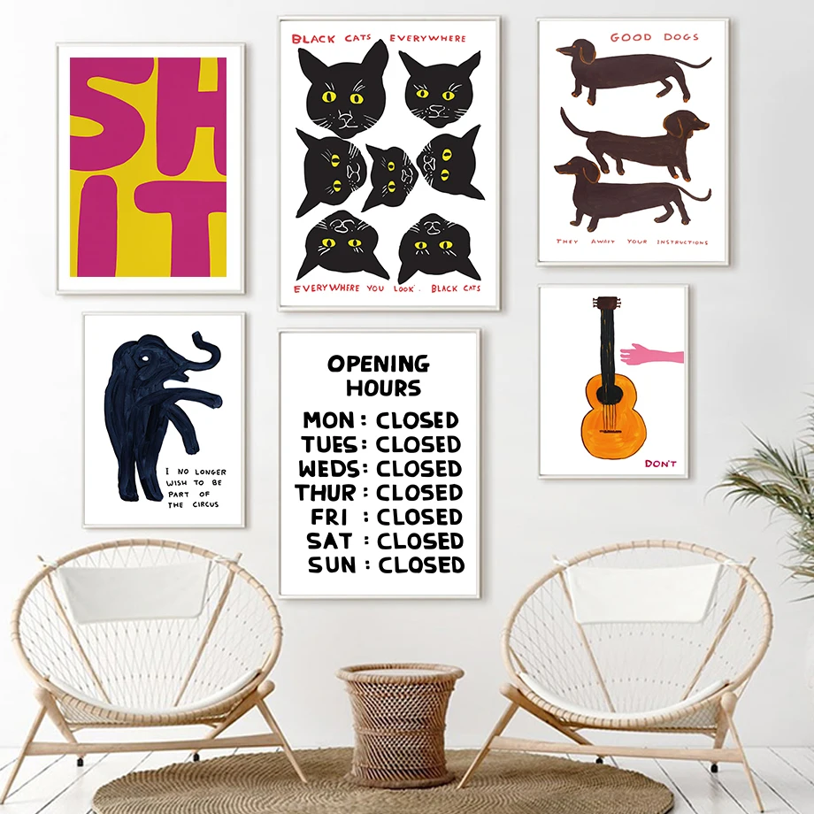 Дэвид Шригли, плакаты на скандинавскую тему, Слон, Такса, Жемчужная Гитара, Настенный арт, печать на холсте, Настенные панно для декора гостиной