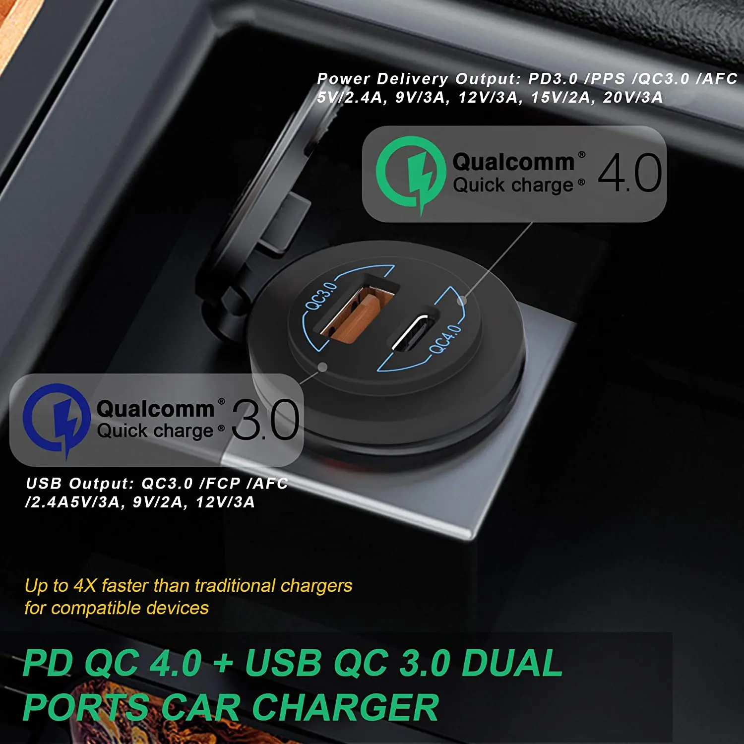Быстрая зарядка 4.0 PD QC 3.0 USB Гнездо автомобильного зарядного устройства 12 В 60 Вт USB Розетка Быстрое зарядное устройство для автомобиля, лодки, грузовика, мотоцикла, 2 КОМПЛЕКТА