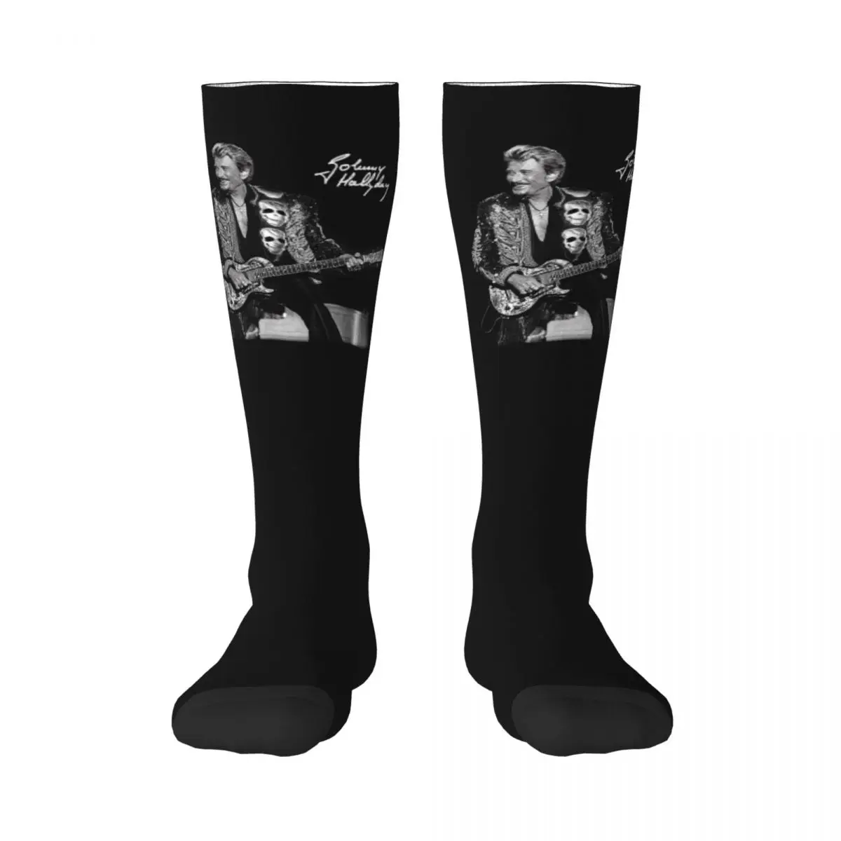 Носки Johnny Hallyday с крутым принтом для женщин, женские эластичные спортивные чулки французской певицы рок-музыки высотой до бедра