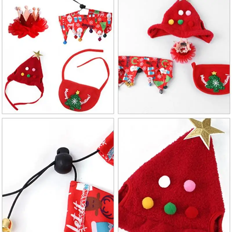 Рождественский наряд для кошки, костюм кошки, одежда для домашних животных, наряды для собак, 4 шт., шарф, нагрудники, Рождественские шляпы, милый костюм, костюм для кошек и маленьких