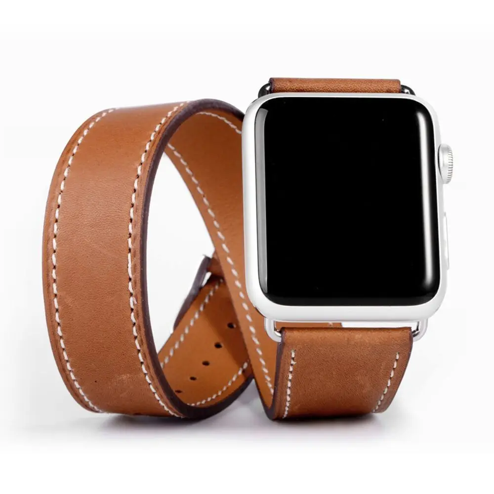 Двойной ремешок для Apple watch band 45 мм 41 мм 44 мм/40 мм 42 мм/38 мм Кожаный ремешок для часов браслет iWatch series 5 4 3 se 6 7 band
