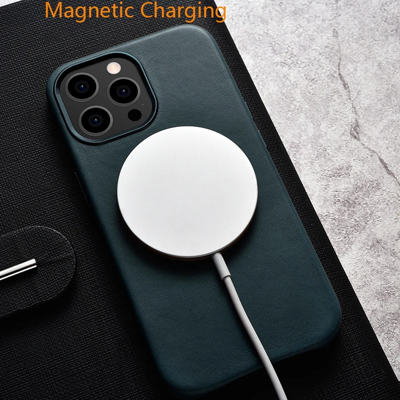 Чехол для телефона из натуральной кожи для iPhone 13 Pro Max с роскошной магнитной зарядкой, задняя крышка из натуральной кожи для Apple iPhone 13 Mini