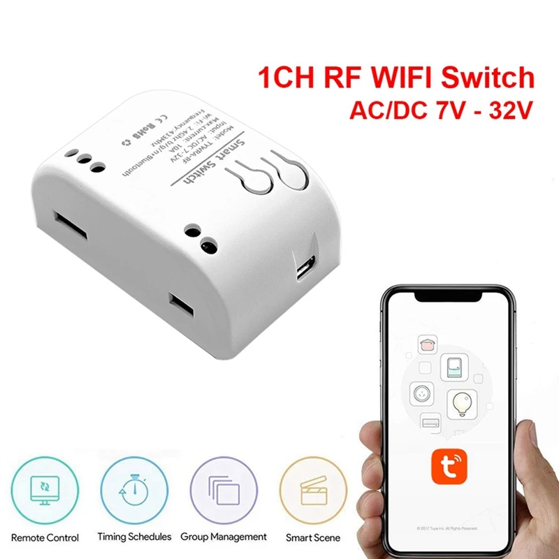 2X 1CH RF Smart Switch 7-32 В AC DC WIFI Tuya Пульт Дистанционного Управления 433 Выключатель Света 10A Release Самоблокирующаяся Блокировка