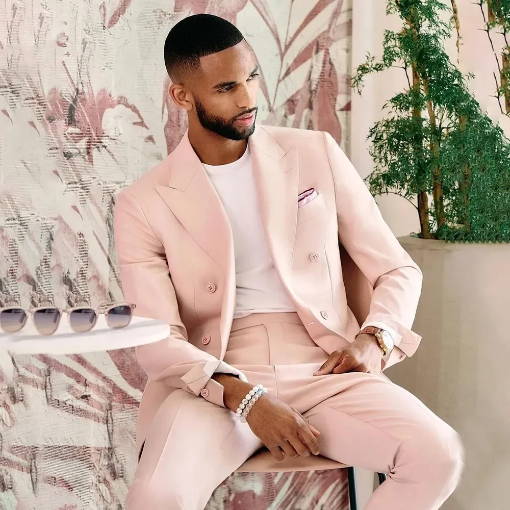 Сшитый на заказ Розовый мужской костюм из двух предметов, Приталенный блейзер, Брюки для свадьбы, Высококачественная мужская деловая официальная куртка, одежда