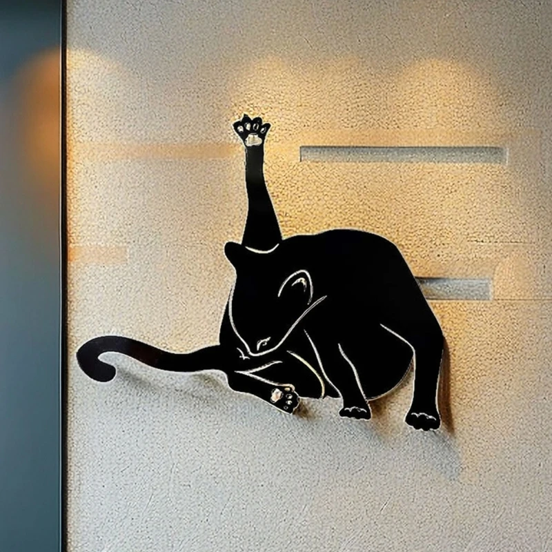 Уникальное настенное украшение из черного металла Ручной работы в виде кошки для дома, спальни, гостиной, офиса, отеля
