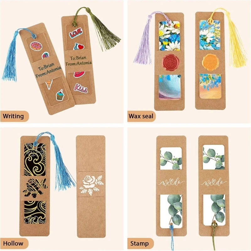 Пустые Закладки из Крафт-бумаги DIY Подарочные Бирки Картонные Закладки с Кисточками