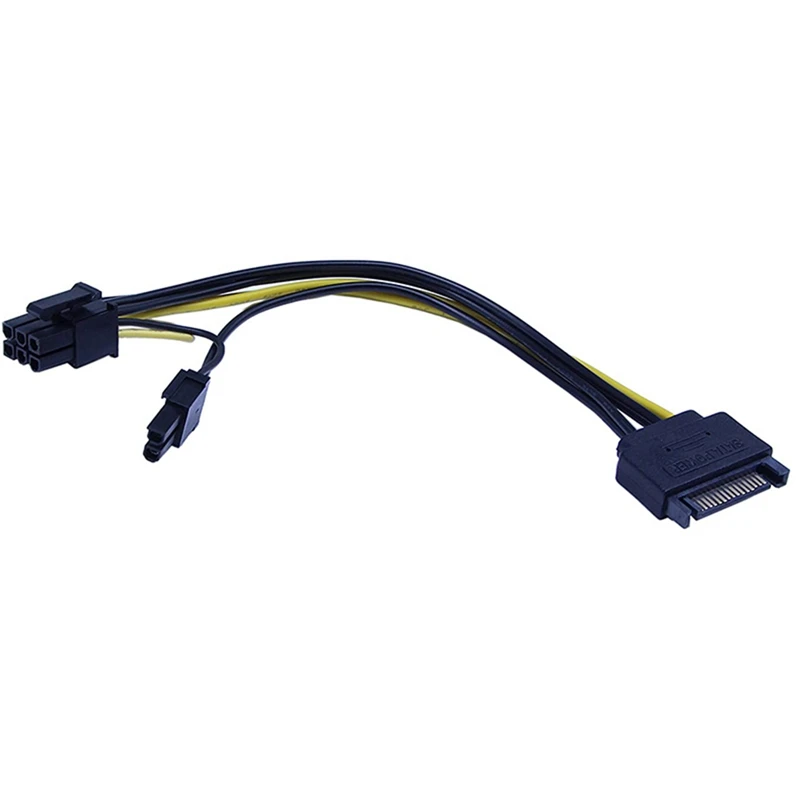 20 ШТ Новый 15-контактный разъем SATA к 8-контактному (6 + 2) кабелю питания PCI-E 20 см Кабель SATA от 15-контактного до 8-контактного кабеля Провод 18AWG