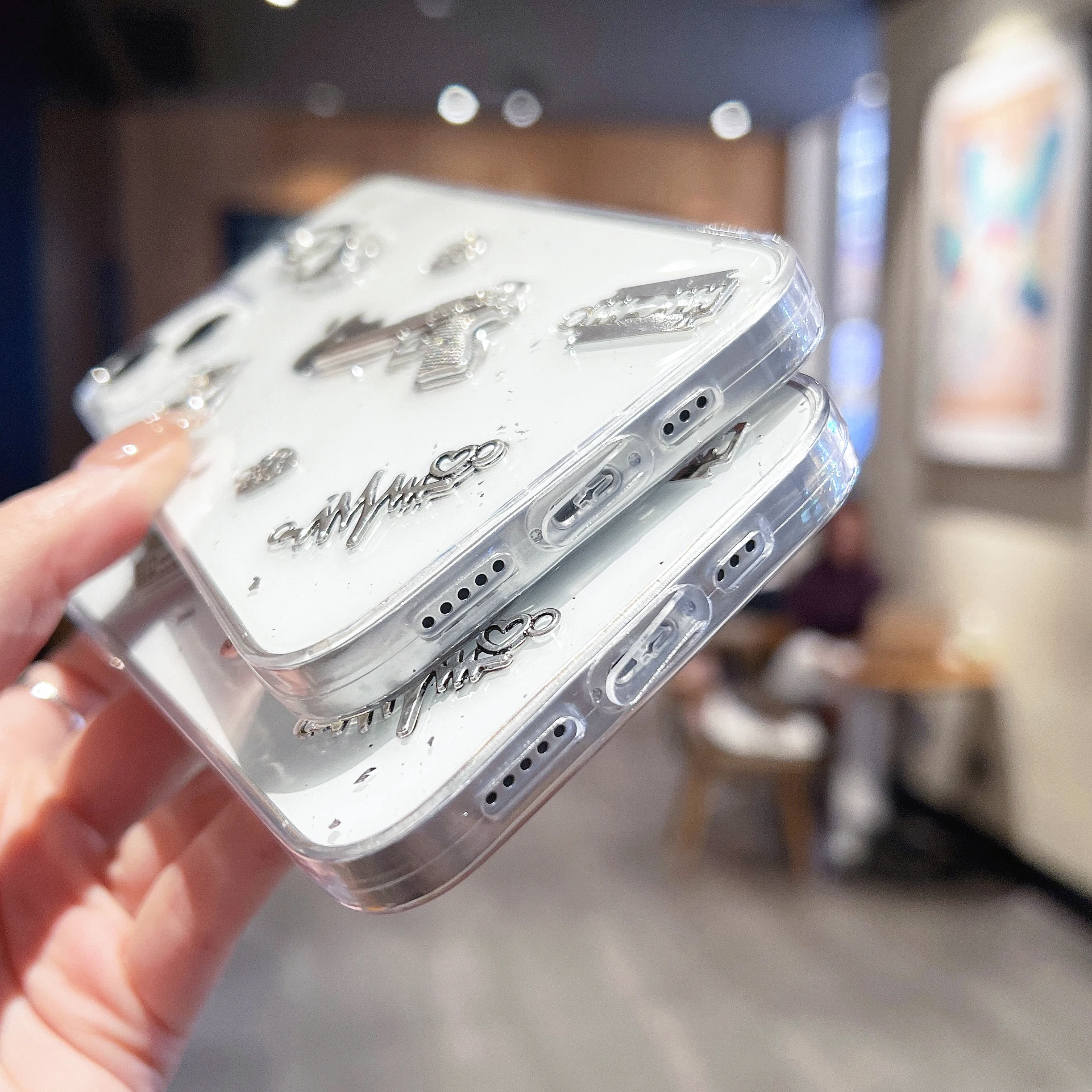 Корейские Наклейки INS Со Сверкающим Лезвием и Наручниками Прозрачный Чехол для iPhone 14 13 Pro Max Задняя Крышка Телефона для 12 11 Pro Max Capa