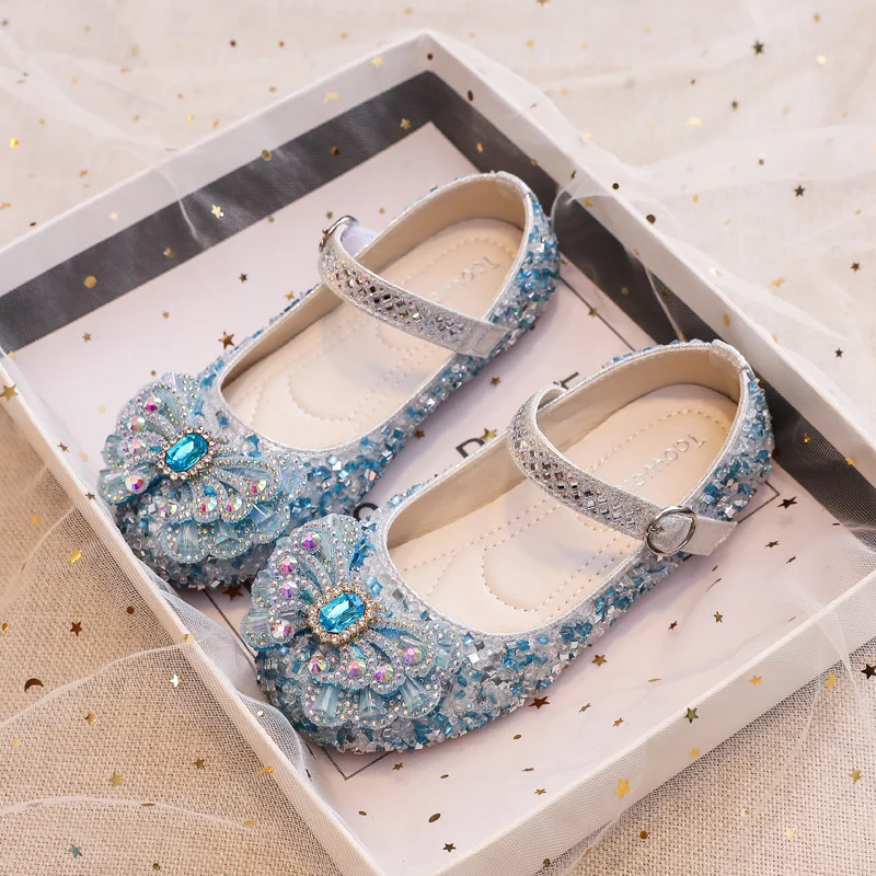 2023 Милые кожаные тонкие туфли для девочек с бантиком-бабочкой, детские блестящие туфли Mary Janes Princess Soft для вечеринки, подарок для свадебных танцев