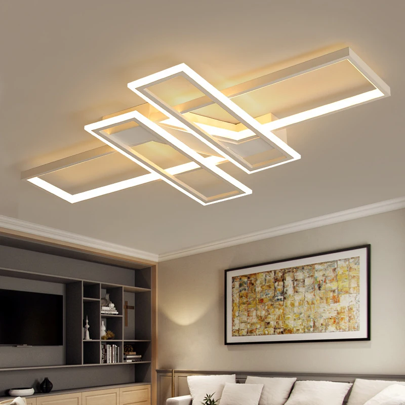 Современная светодиодная люстра для гостиной, спальни, кухни, домашних потолочных светильников, прямоугольных черных осветительных приборов с дистанционным управлением