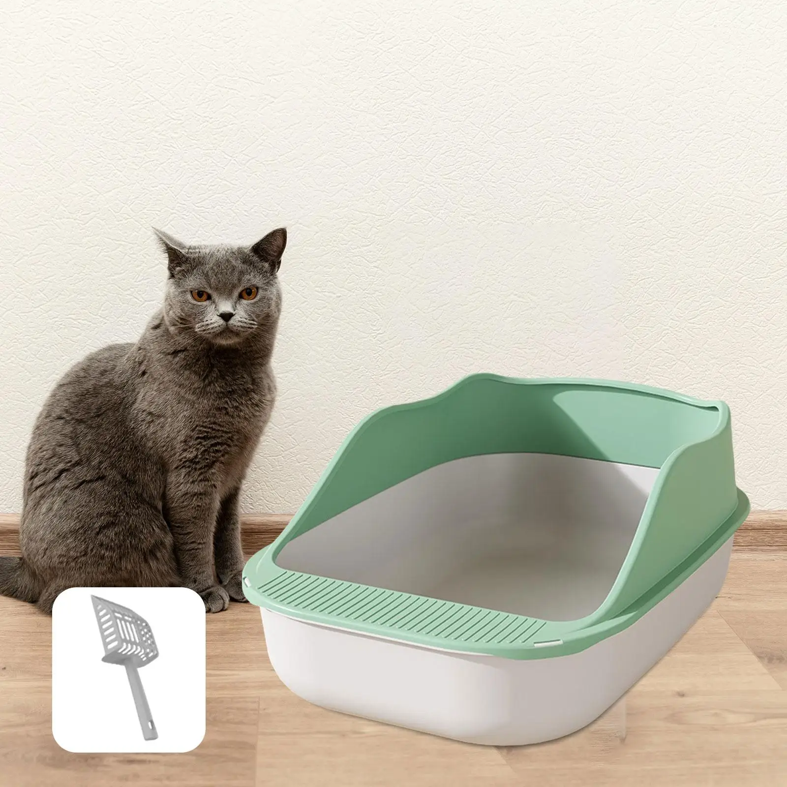 Ящик для кошачьего туалета Кошачье судно с совком Полузакрытый лоток для кошачьего туалета с высокими стенками