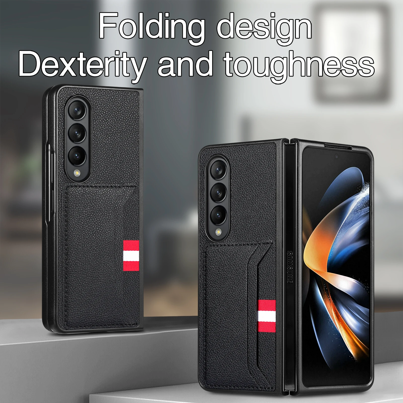 для samsung z fold 5 Складной чехол-сумка с защитой от падения для Samsung Galaxy Z Fold 5 Кожаный чехол для телефона с отделением для карт памяти 5G Fold5