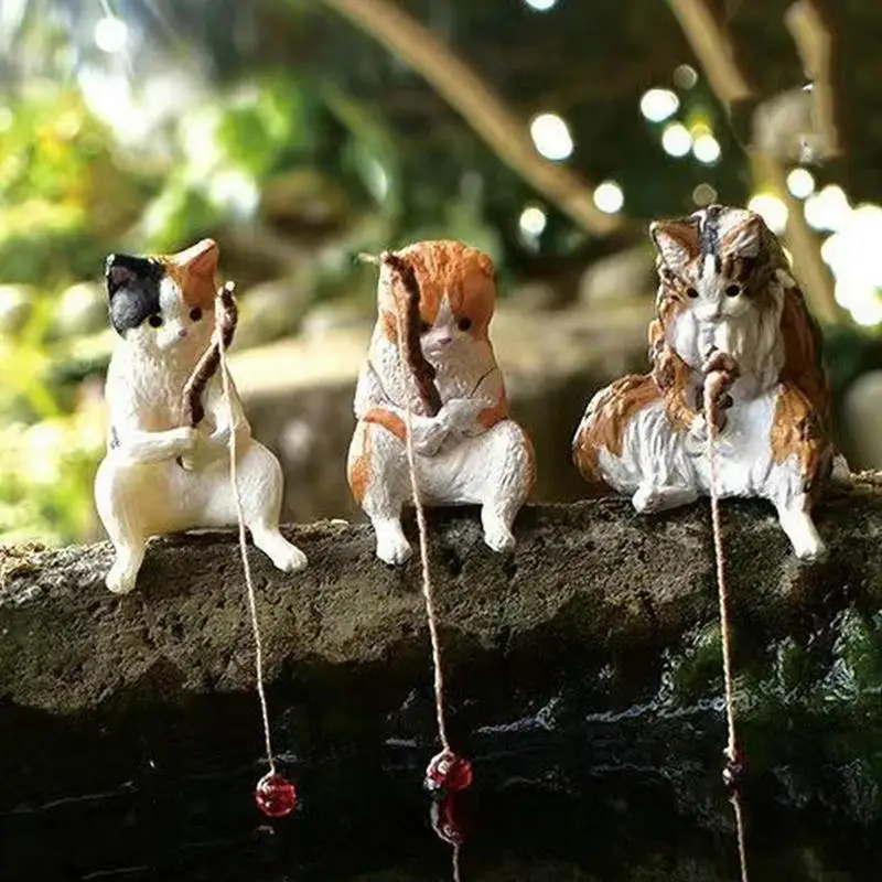 Мини-украшения для ловли кошек, Мультяшная статуэтка для ловли кошек, милые украшения из смолы для аквариума, подвеска, Декор стен аквариума