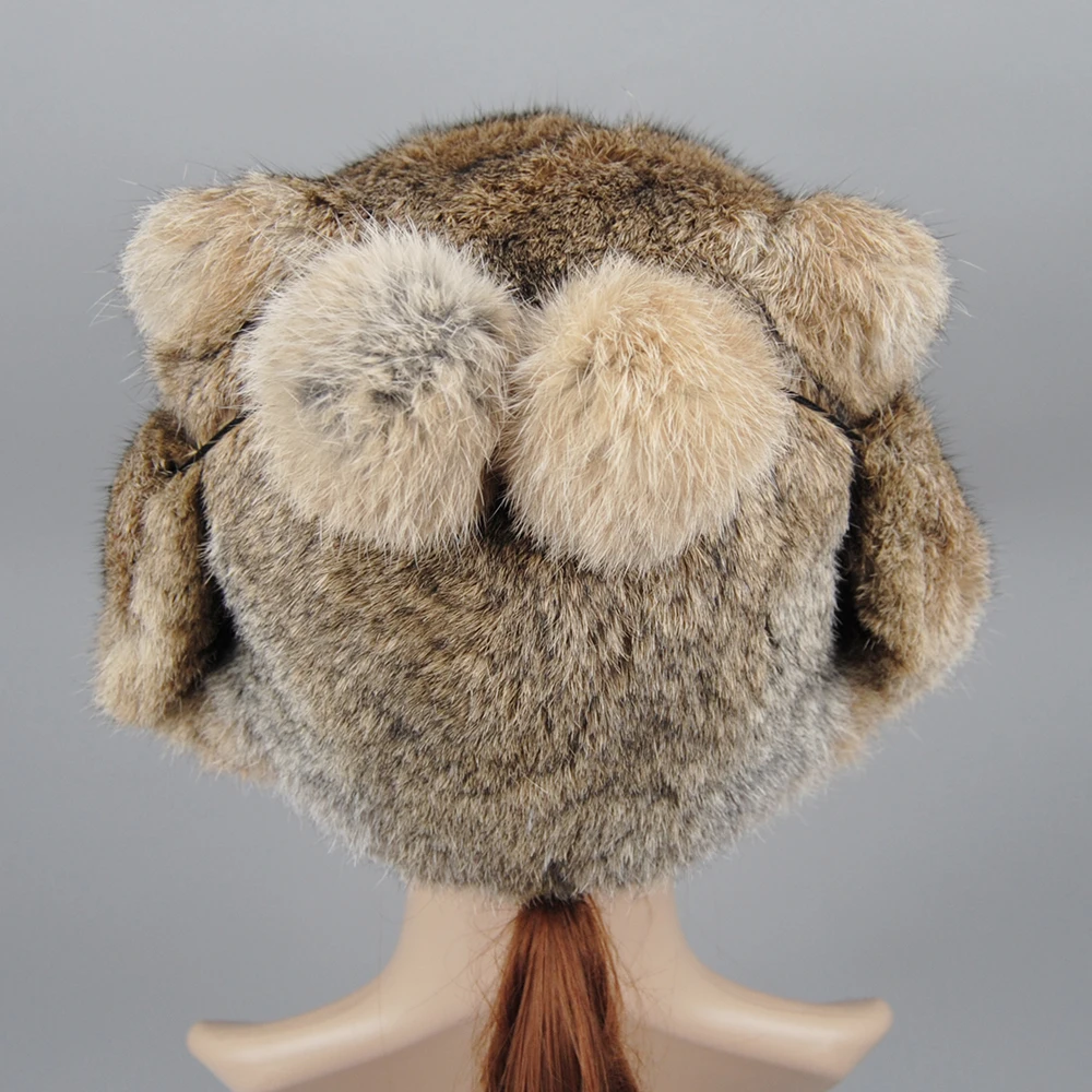 Новая женская зимняя теплая шапка из натурального кроличьего меха, снежная шапка, зимние шапки для женщин и девочек, вязаные шапочки из натурального меха, натуральная пушистая шапка