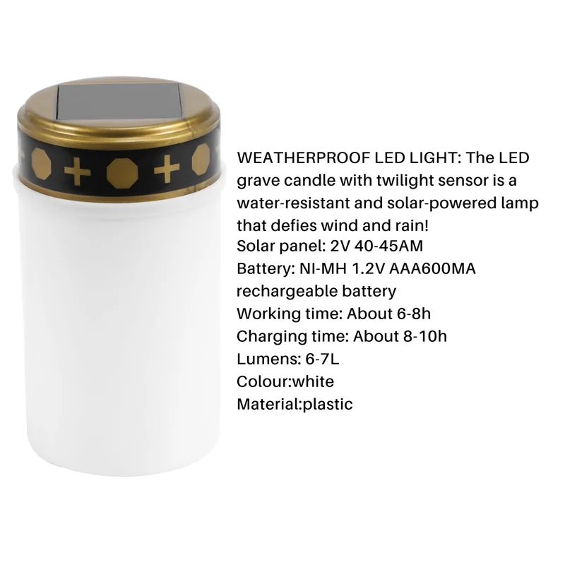 Белая могильная свеча для кладбищенских могильных солнечных ламп с подсветкой LED Grave Light 1шт