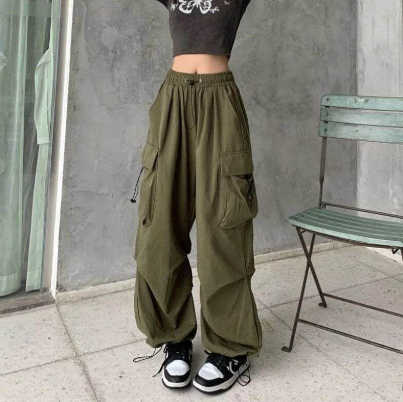 Осенние брюки-карго, брюки, женская уличная одежда в стиле хиппи, Большие карманы, брюки-карго, технологичная одежда, Широкие брюки в стиле Egirl