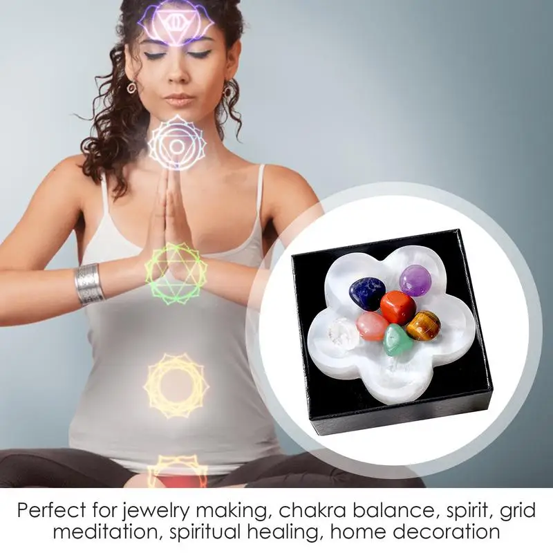 Набор целебных кристаллов, 7 шт., многоцветные камни натуральной энергии со сливовой чашей, ассорти декоративных камней для йоги и медитации