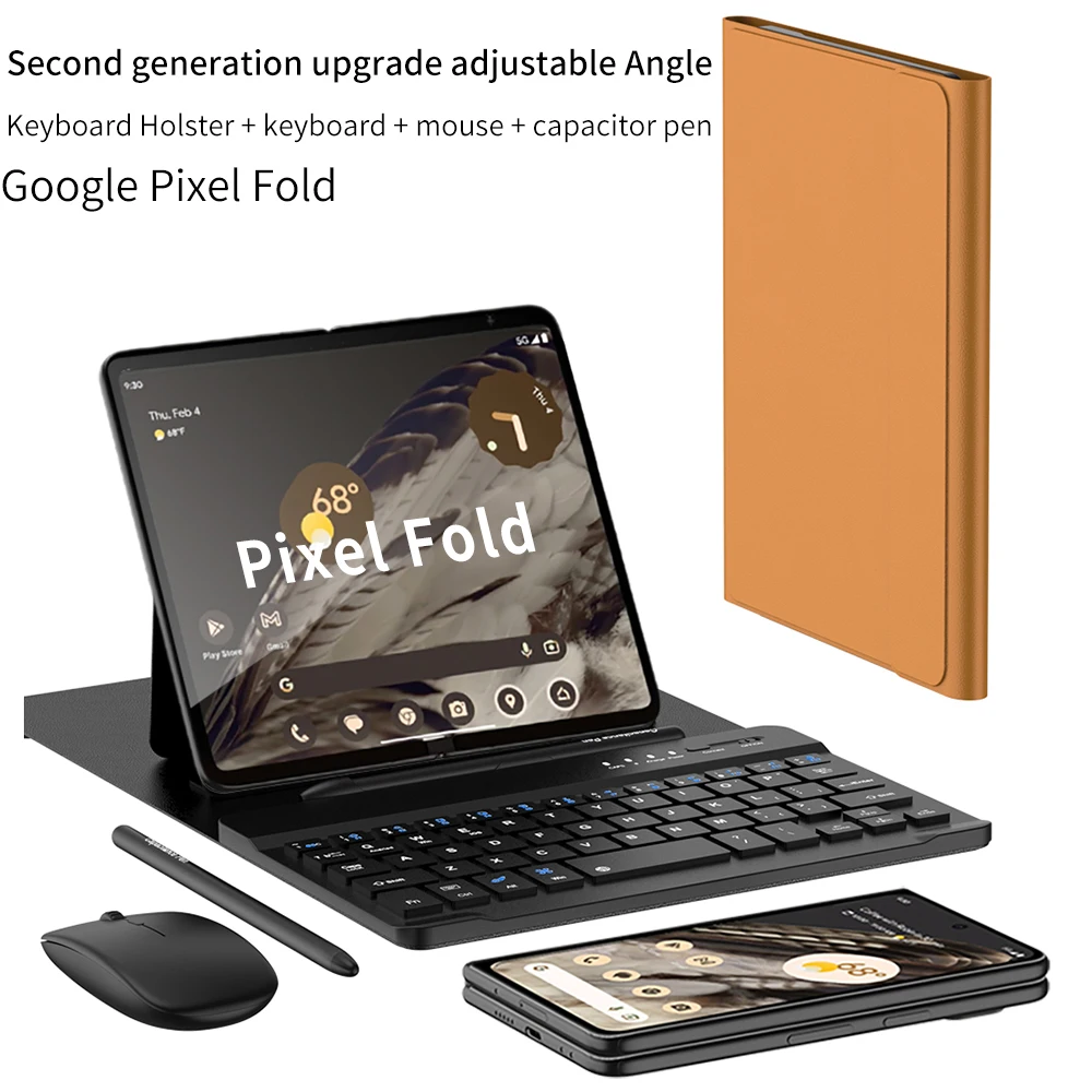 Чехол для беспроводной клавиатуры Google Pixel Fold, магнитная откидная подставка, кожаный чехол для клавиатуры с прорезью для ручки и мыши