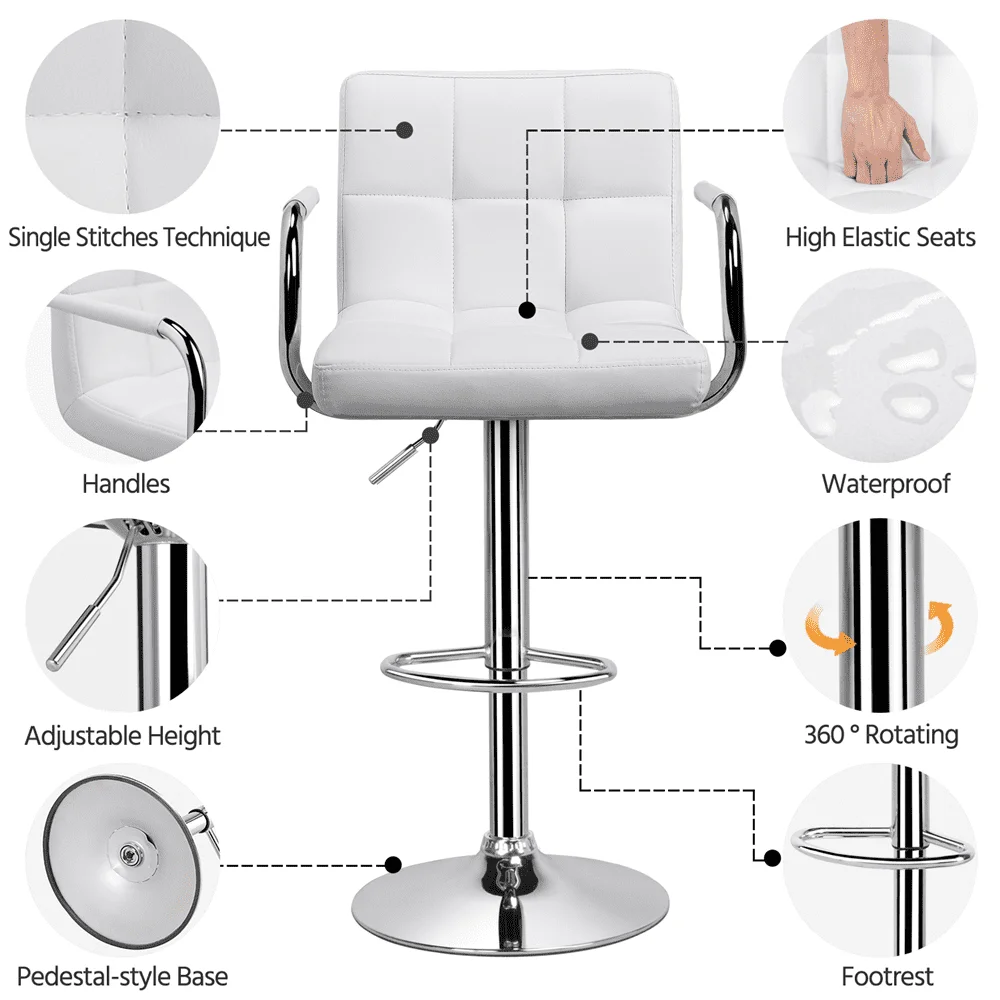 Барный стул Easyfashion с регулируемой высотой и подлокотниками, комплект из 2 предметов, белый