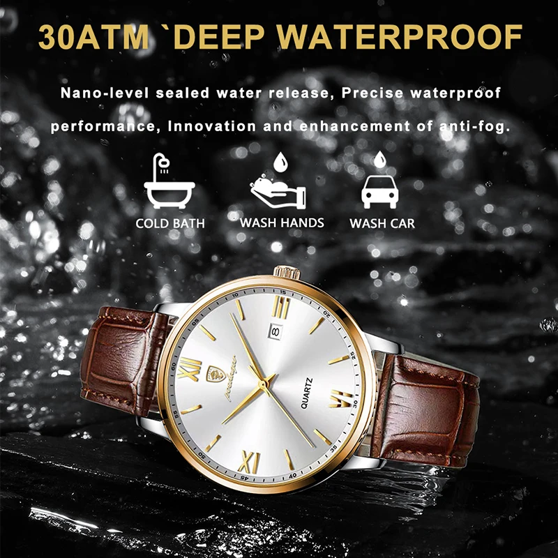 Повседневные наручные часы POEDAGAR для мужчин, роскошный деловой ремешок из натуральной кожи, люминесцентные кварцевые мужские часы, бренд Top Waterproof 2023
