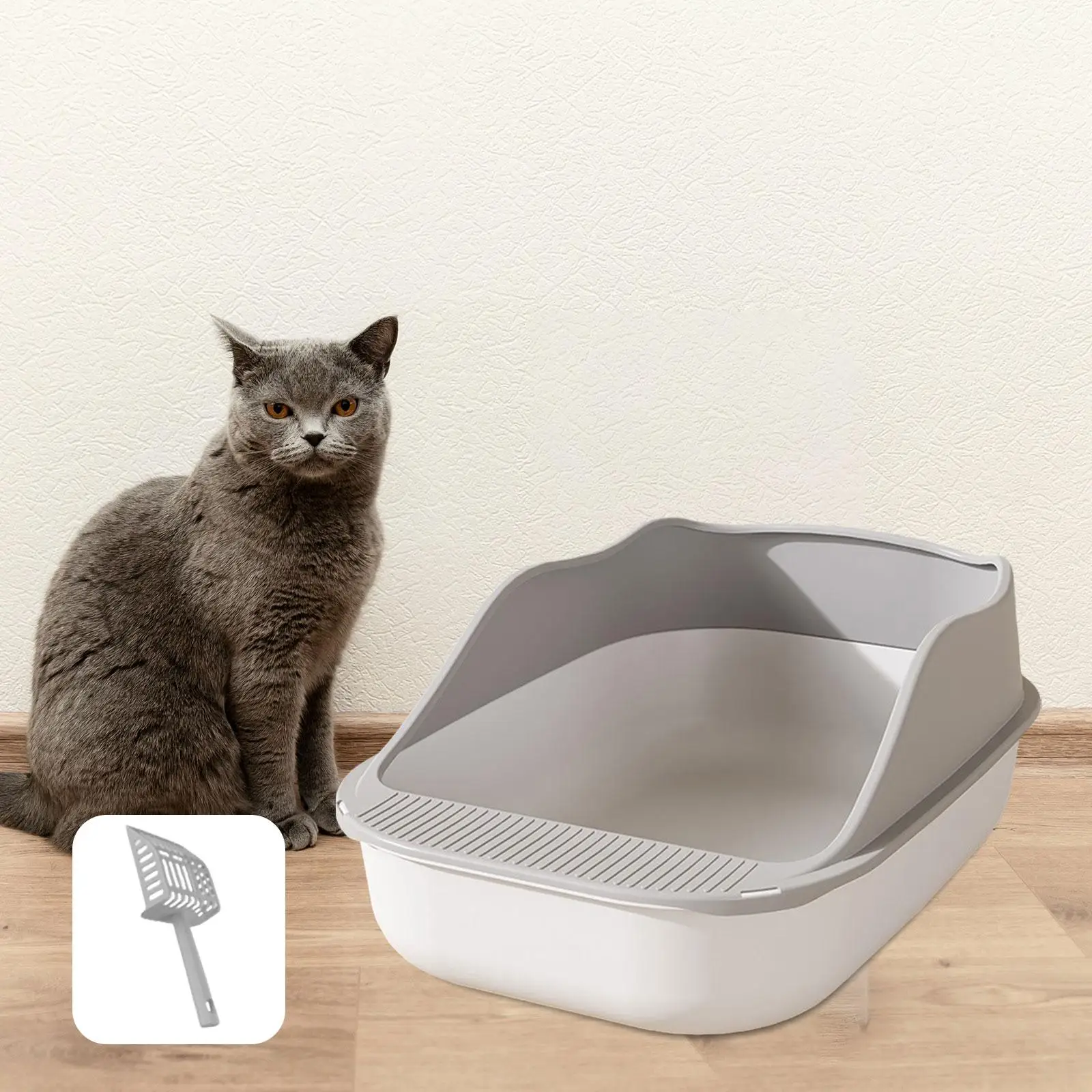 Ящик для кошачьего туалета Кошачье судно с совком Полузакрытый лоток для кошачьего туалета с высокими стенками