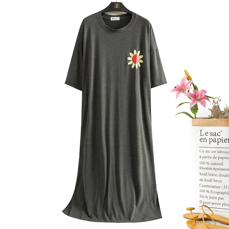 Модальная ночная рубашка, пижамы с подсолнухом, Женская шея с большим вырезом, половина рукава, Свободное ночное платье для беременных, Мягкая ночная одежда