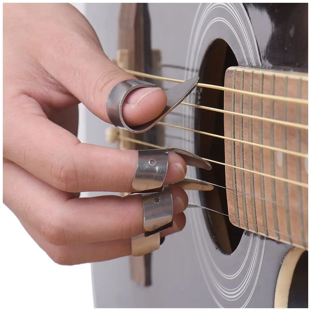 3 металлических медиатора + 1 медиатор для большого пальца Набор гитарных отмычек для гитары, Добро банджо и др.