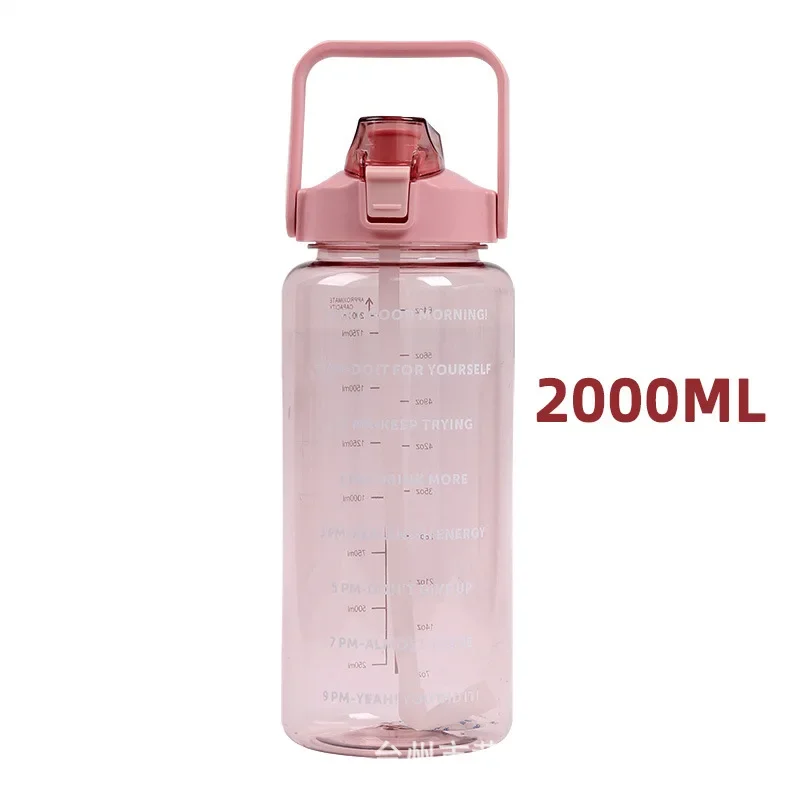 Напоминание о питье 2000 мл Пластиковой спортивной чашки для воды с градуированной бутылкой для воды, портативной космической чашки, бутылки для воды большой емкости