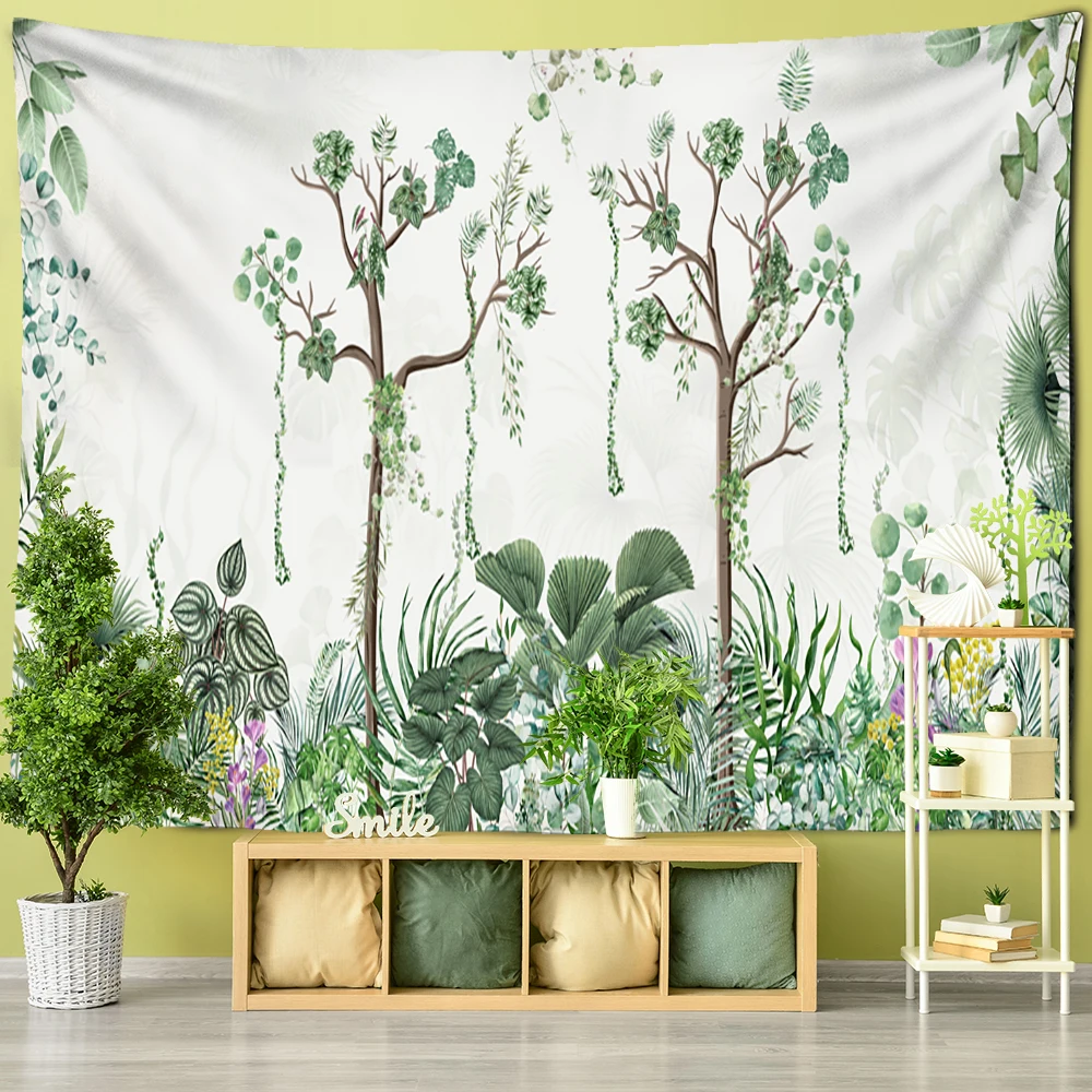 Дерево Гуава, Банановое растение, Гобелен, висящий на стене, Пальмовая ветвь, тропический пейзаж, Хиппи Тапиз, фон для телевизора в общежитии, декор стен