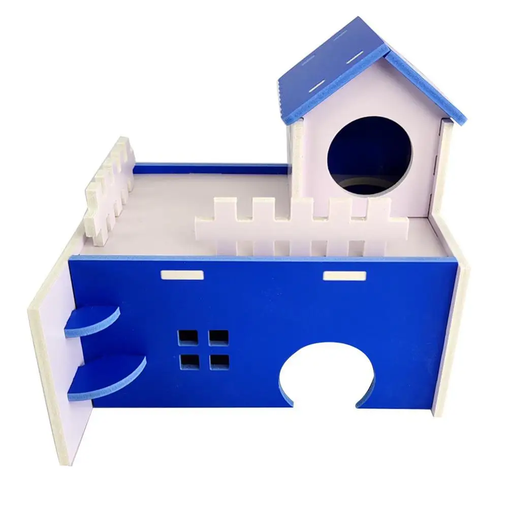 Спальное гнездо для хомяка Сине-розового цвета, маленький домик, вилла, балкон, игрушка для клетки для хомяка, водонепроницаемый, экологически чистый ПВХ