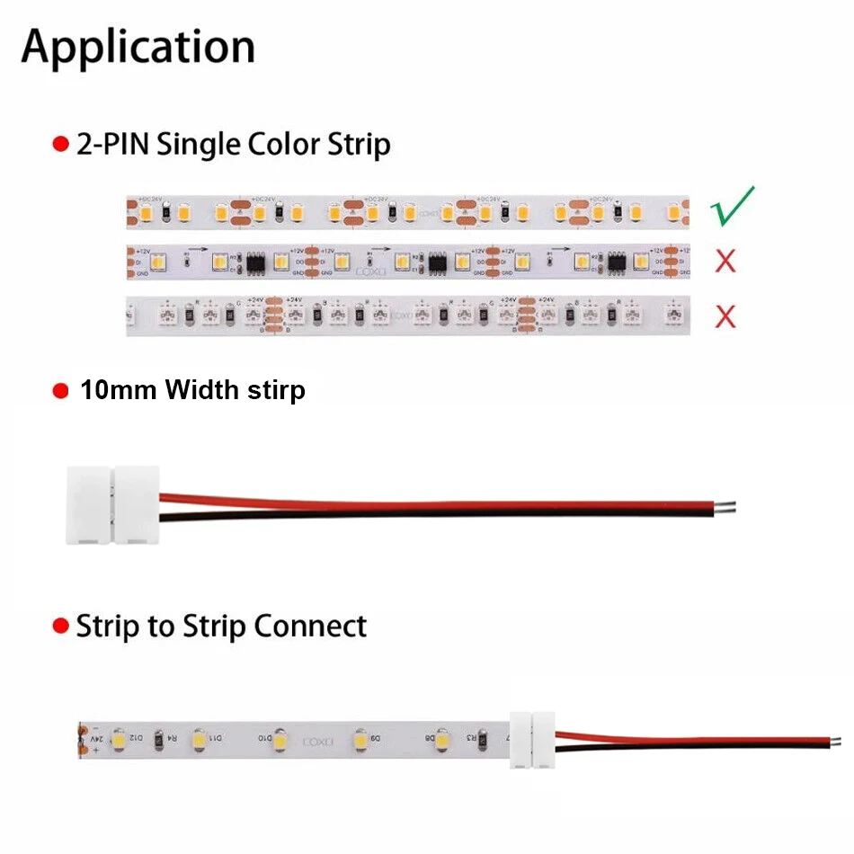 ширина кабеля для подключения светодиодной ленты 10 мм 2Pin, печатная плата, одноцветная лента для светодиодного освещения 3528 2835 5050