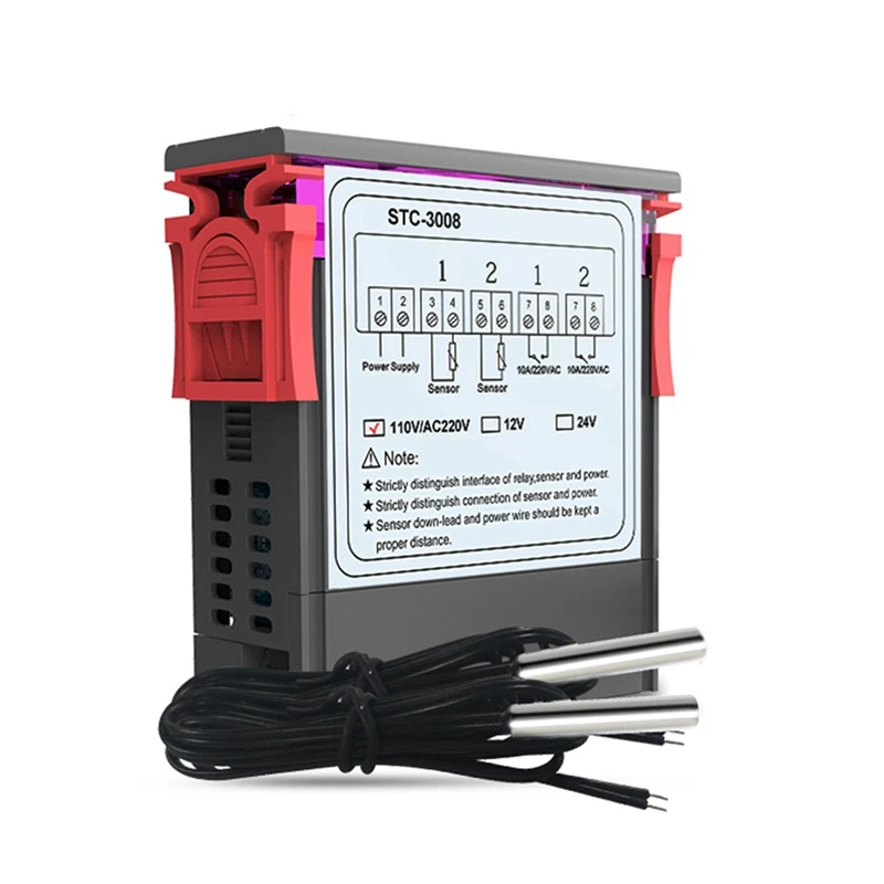 2X Цифровой термостат Регулятор температуры STC-3008 Датчик термометра гигрометр 12V 24V 220V