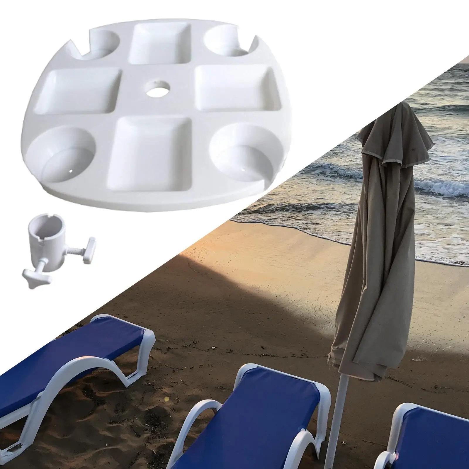 Открытый Пляжный Зонт с 4 Отделениями Для Закусок, Многофункциональный Лоток Для Хранения Предметов, Подстаканники