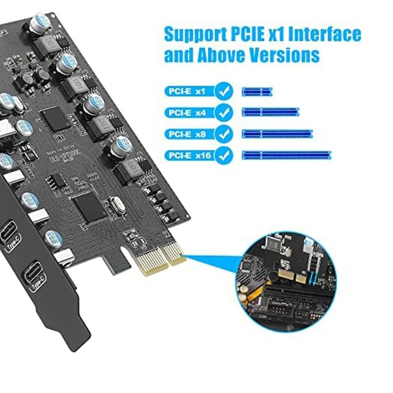 2 Шт 7 Портов Карты расширения PCI-E к USB 3.0 Конвертер Карт расширения PCI-E В Type-C Для настольных ПК, Для Win / Linux / Etc