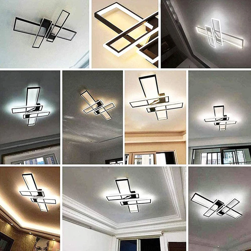 Современная светодиодная люстра для гостиной, спальни, кухни, домашних потолочных светильников, прямоугольных черных осветительных приборов с дистанционным управлением